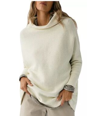 Free People Ottoman Slouchy Tunic Sweater Cream Cowl Neck Oversized Rib Knit